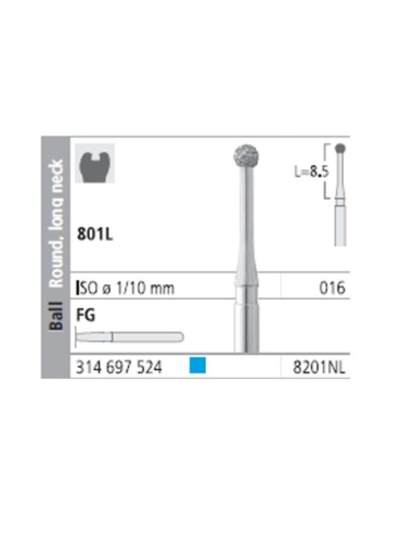Fresas Diamante FG 8201NL Medio 801L-016 Bola Cuello Largo 6u Intensiv