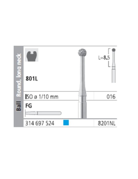 Fresas Diamante FG 8201NL Medio 801L-016 Bola Cuello Largo 6u Intensiv