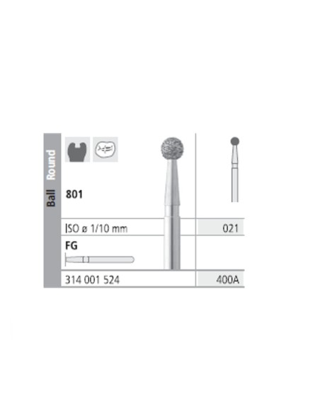 Fresas Diamante FG 400A Bola, Medio 801-021 Caja 6 uds Intensiv