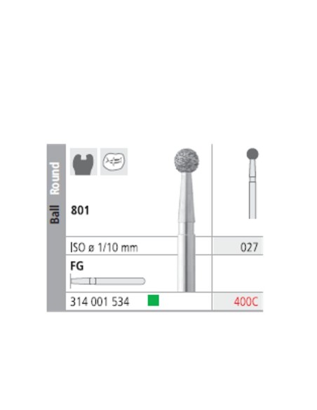 Fresas Diamante FG 400C Bola, Grueso 801-027 Caja 6 unidades Intensiv
