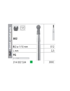 Fresas Diamante FG 300C Bola Cuello Recubierto, Grueso 802-012 Caja 6 unidades Intensiv