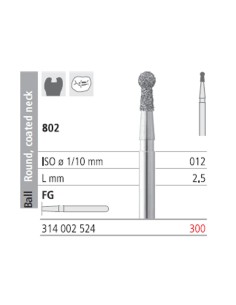 Fresas Diamante FG 300 Bola Cuello Recubierto, Medio 802-012 Caja 6 unidades Intensiv