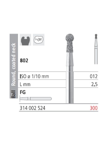 Fresas Diamante FG 300 Bola Cuello Recubierto, Medio 802-012 Caja 6 unidades Intensiv