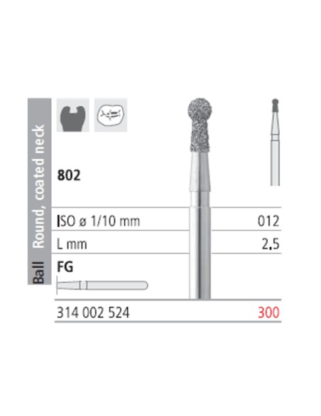 Fresas Diamante FG 300 Bola Cuello Recubierto, Medio 802-012 Caja 6 unidades Intensiv
