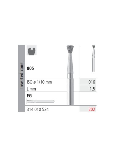 Fresas Diamante FG 202 Cono Invertido, Medio 805-016 Caja 6 unidades Intensiv
