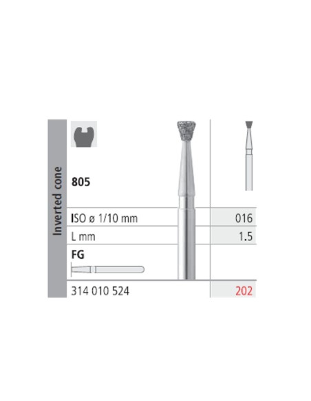 Fresas Diamante FG 202 Cono Invertido, Medio 805-016 Caja 6 unidades Intensiv