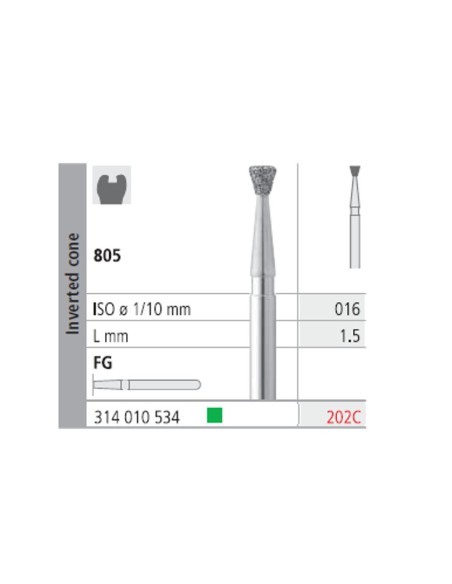 Fresas Diamante FG 202C Cono Invertido, Grueso 805-016 Caja 6 unidades Intensiv
