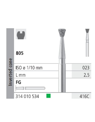 Fresas Diamante FG 416C Cono Invertido, Grueso 805-023 Caja 6 unidades Intensiv
