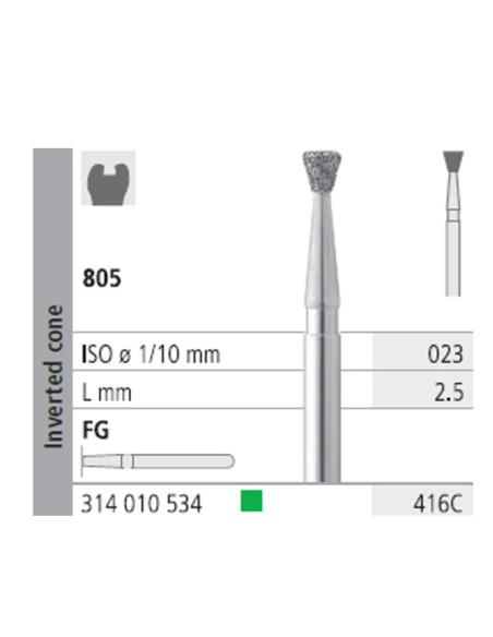 Fresas Diamante FG 416C Cono Invertido, Grueso 805-023 Caja 6 unidades Intensiv