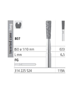 Fresas Diamante FG 119A Cono Invertido Largo, Medio 807-023 Caja 6 unidades Intensiv