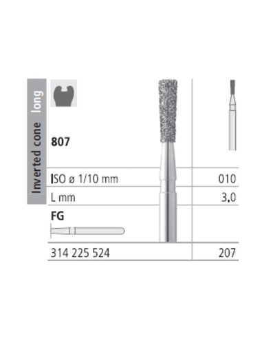 Fresas Diamante FG 207 Cono Invertido Largo, Medio 807-010 Caja 6 unidades Intensiv