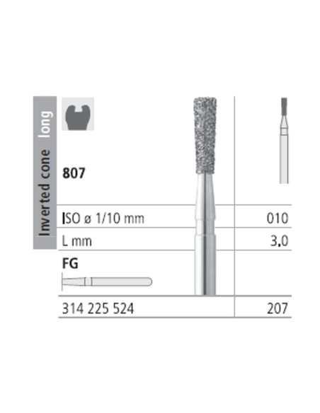 Fresas Diamante FG 207 Cono Invertido Largo, Medio 807-010 Caja 6 unidades Intensiv