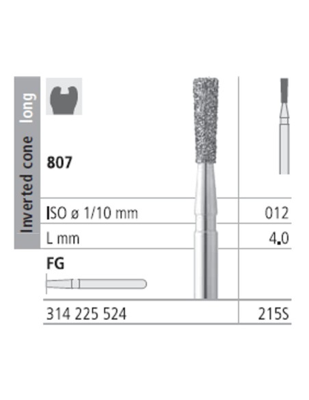 Fresas Diamante FG 215S Cono Invertido Largo, Medio 807-012 Promo Caja 18 uds Intensiv