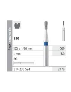 Fresas Diamante FG 217B Pera, Punta Convexa, Medio 830-009 L 3 Caja 6u Intensiv