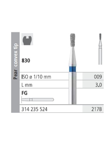 Fresas Diamante FG 217B Pera, Punta Convexa, Medio 830-009 L 3 Caja 6u Intensiv