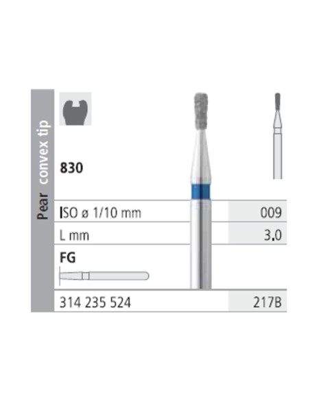 Fresas Diamante FG 217B Pera, Punta Convexa, Medio 830-009 L 3 Caja 6u Intensiv