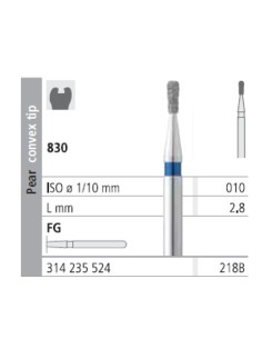 Fresas Diamante FG 218B Pera, Punta Convexa, Medio 830-010 L 2,8 Caja 6u Intensiv