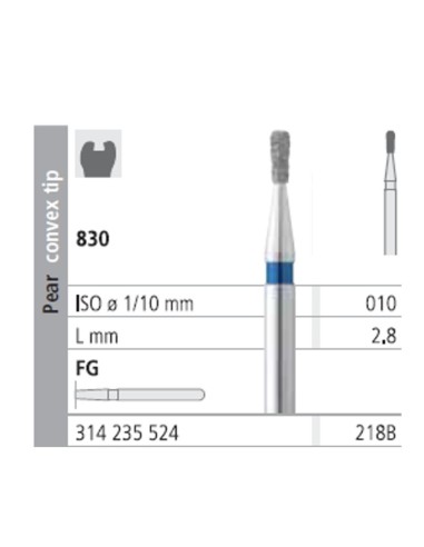 Fresas Diamante FG 218B Pera, Punta Convexa, Medio 830-010 L 2,8 Caja 6u Intensiv