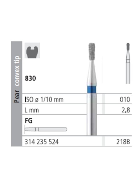 Fresas Diamante FG 218B Pera, Punta Convexa, Medio 830-010 L 2,8 Caja 6u Intensiv