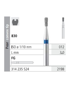 Fresas Diamante FG 219B Pera, Punta Convexa, Medio 830-012 L 3,0 Caja 6u Intensiv
