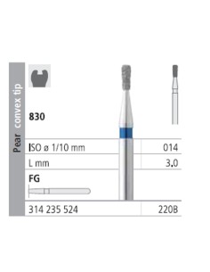 Fresas Diamante FG 220B Pera, Punta Convexa, Medio 830-014 L 3,0 Caja 6u Intensiv