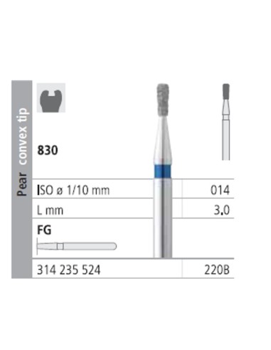 Fresas Diamante FG 220B Pera, Punta Convexa, Medio 830-014 L 3,0 Caja 6u Intensiv