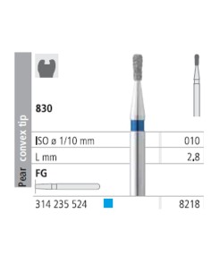Fresas Diamante FG 8218 Pera, Punta Convexa, Medio 830-010 Azul L2,8 Caja 6u Intensiv