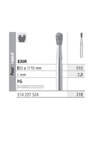 Fresas Diamante FG 218 Pera Redonda, Medio 830R-010 L2,8 Promo Caja 18 uds Intensiv