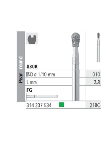 Fresas Diamante FG 218C Pera Redonda, Grueso 830R-010 L2,8 Caja 6u Intensiv