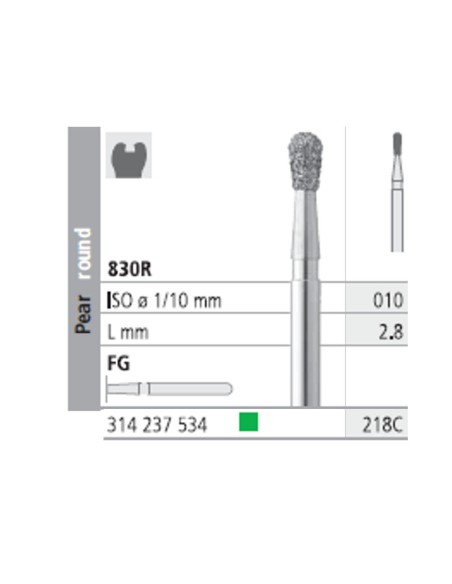 Fresas Diamante FG 218C Pera Redonda, Grueso 830R-010 L2,8 Caja 6u Intensiv