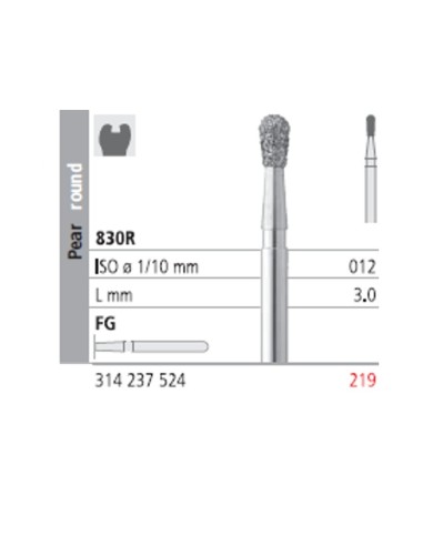 Fresas Diamante FG 219 Pera Redonda, Medio 830R-012 L3 Caja 6u Intensiv