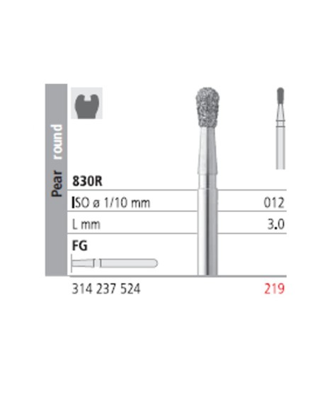 Fresas Diamante FG 219 Pera Redonda, Medio 830R-012 L3 Caja 6u Intensiv