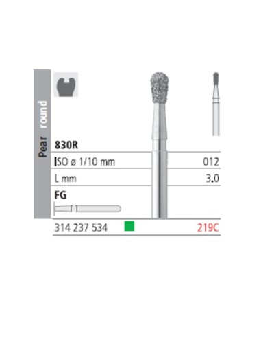 Fresas Diamante FG 219C Pera Redonda, Grueso 830R-012 L3 Caja 6u Intensiv