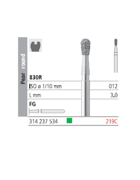 Fresas Diamante FG 219C Pera Redonda, Grueso 830R-012 L3 Caja 6u Intensiv