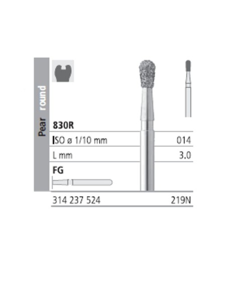 Fresas Diamante FG 219N Pera Redonda, Medio 830R-014 L3 Caja 6u Intensiv