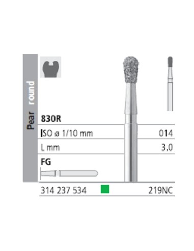 Fresas Diamante FG 219NC Pera Redonda, Grueso, Verde 830R-014 L3 Caja 6u Intensiv