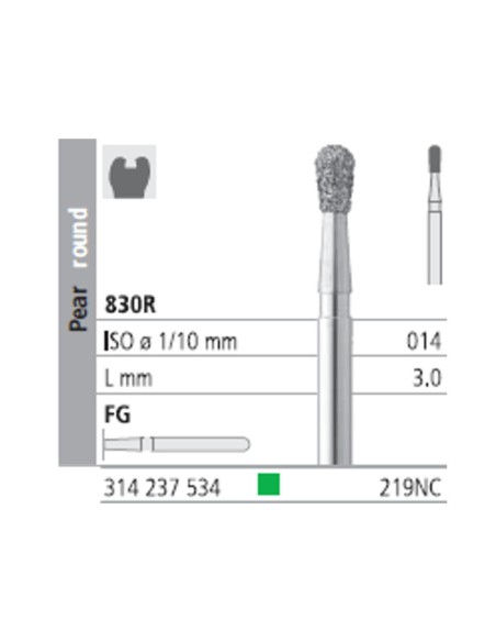 Fresas Diamante FG 219NC Pera Redonda, Grueso, Verde 830R-014 L3 Caja 6u Intensiv