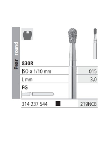 Fresas Diamante FG 219NCB Pera Redonda, Super Grueso, Negro 830R-015 L3 Caja 6u Intensiv