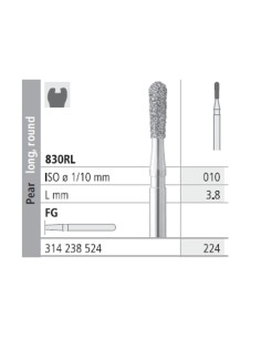 Fresas Diamante FG 224 Pera, Larga, Redonda, Medio 830RL-010 L3,8 Caja 6u Intensiv