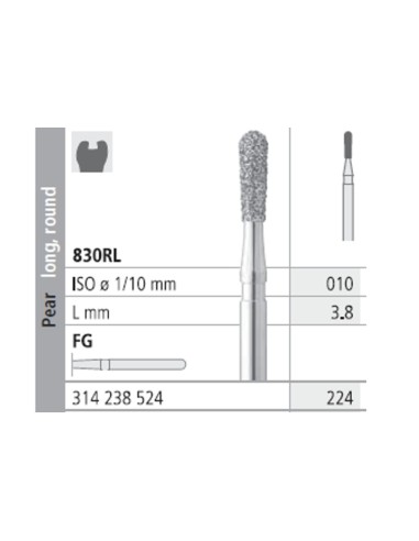 Fresas Diamante FG 224 Pera, Larga, Redonda, Medio 830RL-010 L3,8 Caja 6u Intensiv