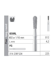 Fresas Diamante FG 225 Pera, Larga, Redonda, Medio 830RL-012 L4,2 Caja 6u Intensiv