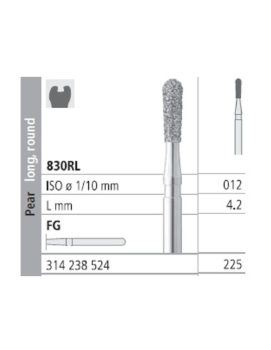Fresas Diamante FG 225 Pera, Larga, Redonda, Medio 830RL-012 L4,2 Caja 6u Intensiv