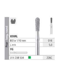 Fresas Diamante FG 226C Pera Larga Redonda, Grueso, Verde 830RL-016 L5 Caja 6u Intensiv