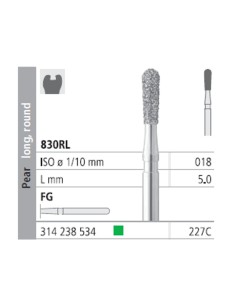 Fresas Diamante FG 227C Pera Larga Redonda, Grueso, Verde 830RL-018 L5 Caja 6u Intensiv