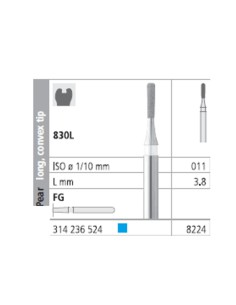 Fresas Diamante FG 8224 Pera, Larga, Punta Convexa, Medio 830L-011 L3,8 Caja 6u Intensiv