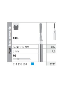 Fresas Diamante FG 8225 Pera, Larga, Punta Convexa, Medio 830L-012 L4,2 Caja 6u Intensiv