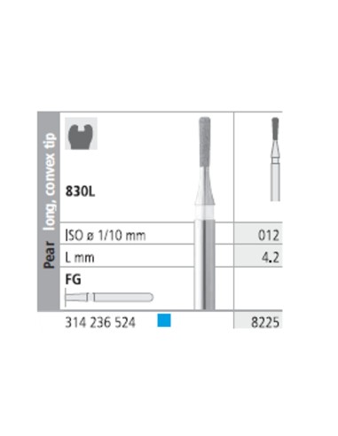 Fresas Diamante FG 8225 Pera, Larga, Punta Convexa, Medio 830L-012 L4,2 Caja 6u Intensiv