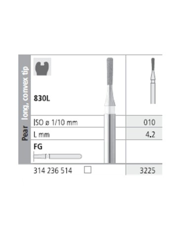 Fresas Diamante FG 3225 Pera, Larga, Punta Convexa, Fino 830L-010 L4,2 Caja 6u Intensiv