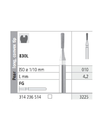 Fresas Diamante FG 3225 Pera, Larga, Punta Convexa, Fino 830L-010 L4,2 Caja 6u Intensiv