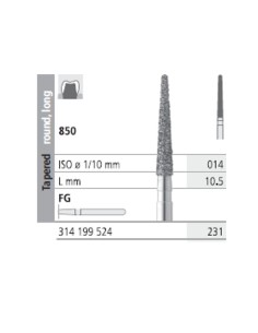 Fresas Diamante FG 231 Cónico, Redondo, Largo, Medio 850-014 L10,5 Caja 6u Intensiv